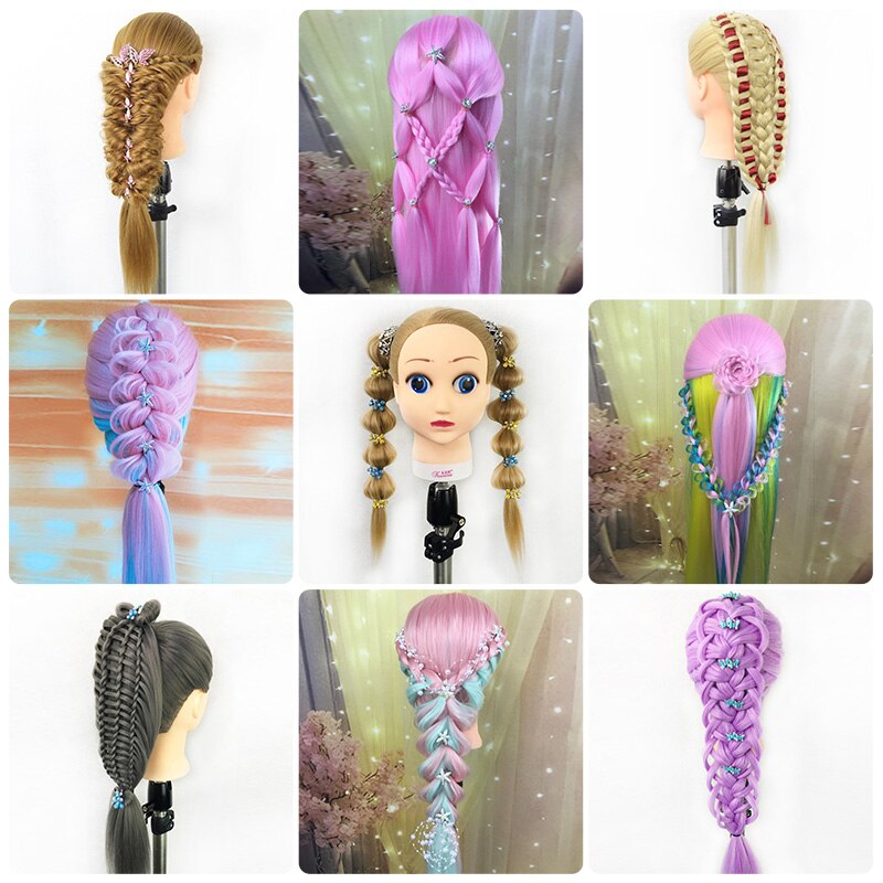 80cm 100%  høj temperatur syntetisk fiber hår 30 "træningshoved mannequin hoved til frisør praktisere paryk hoved hår dukke