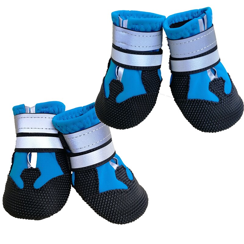 4 stuks antislip waterdichte hondenschoenen winter sneeuw hondenlaarzen sokken warme beschermende honden regenlaarzen huisdier schoenen hoezen: Blauw / Ik