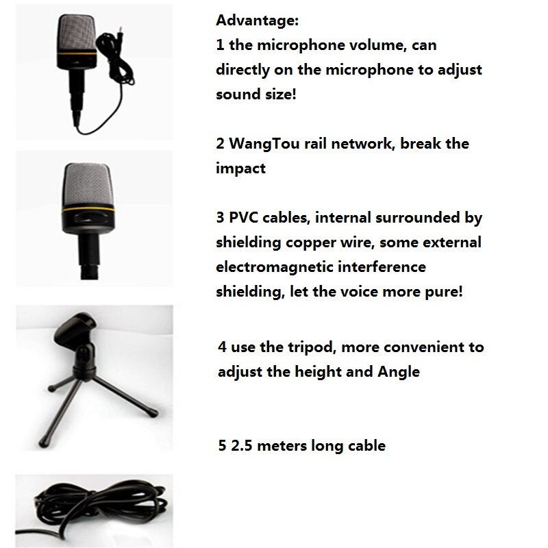 Computer Condenser Microphone Stand Studio Microphones 3.5 mm Wired Clip Retro Handheld Style Desktop Microphones