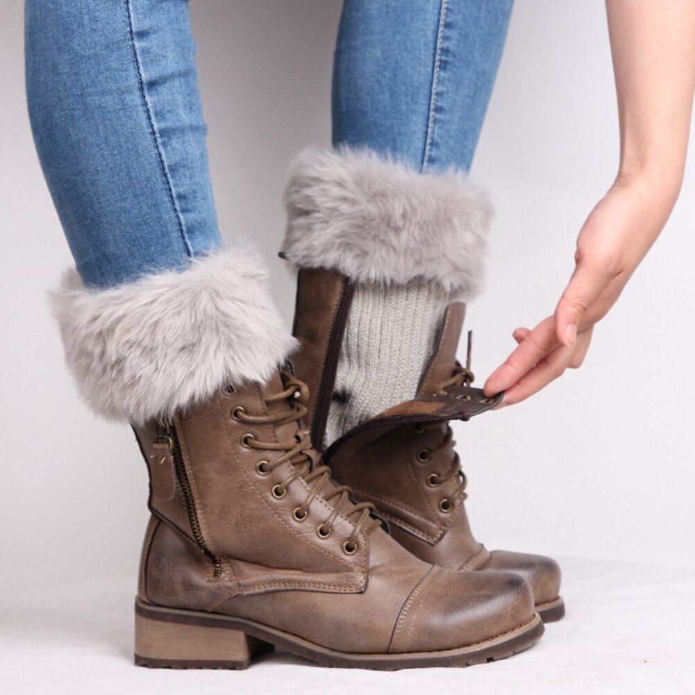 Botas de lana para mujer, calcetines cálidos de imitación de piel, calcetines, zapatos cortos de lana, calcetines