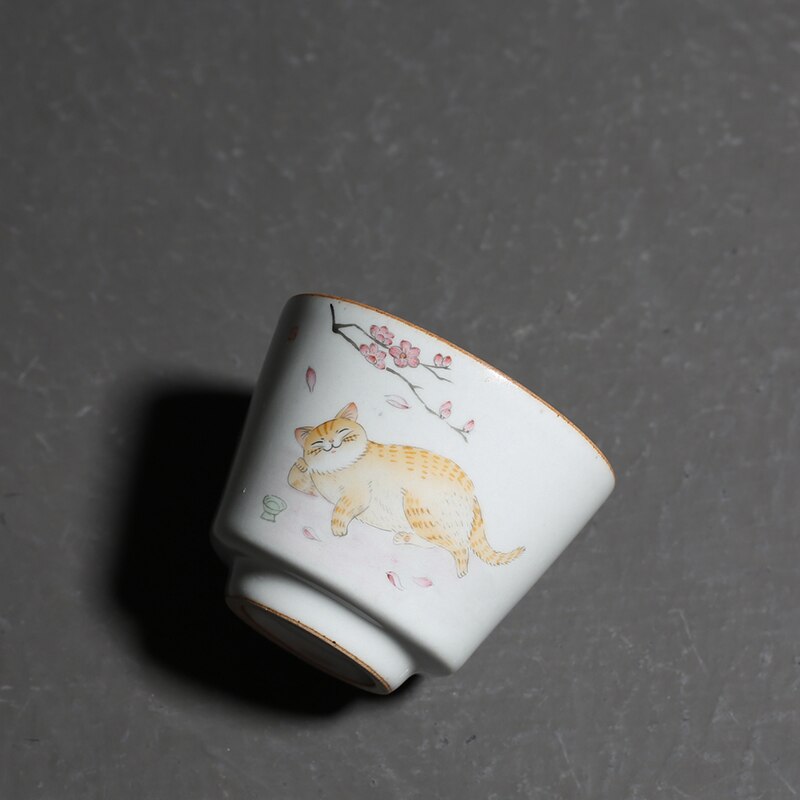 100ml Hand Painted Cat Teacup Ceramic Pottery Cup Chinese Kung Fu Master Cup Tea Bowl Household Tea Cups Drinkware Teaware Decor