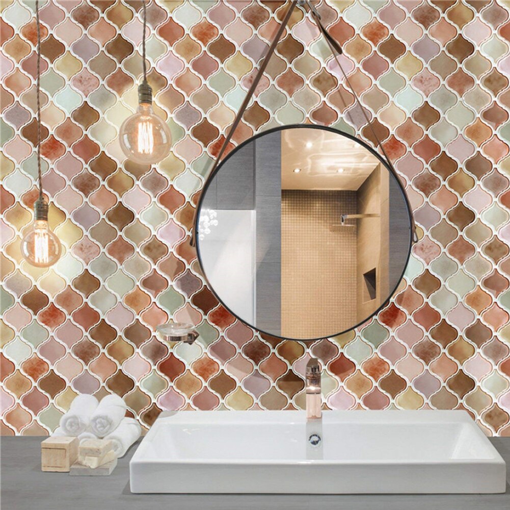 3D 25.4cm/10in Mosaic Tile Sticker Removable Wallpaper Tile Self Adhesive Wall Tiles For Kitchen Backsplash Bathroom DIY Decor