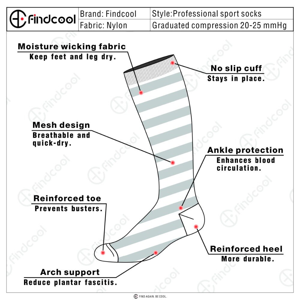 FINDCOOL Outdoor sports compression pressure socks Knee Stockings 20-30 mmhg Leg Socks Relief Pain Support Socks Relief Compress