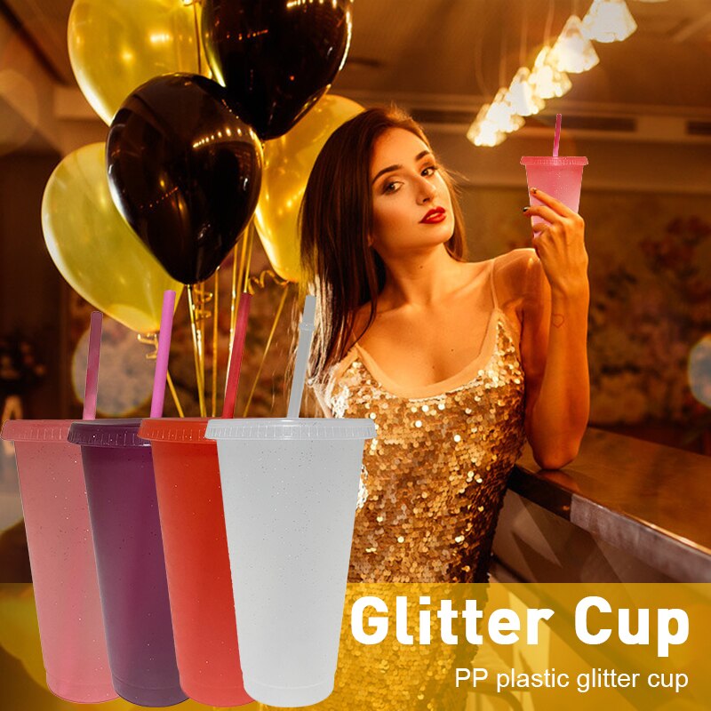 Tasse de voyage créative en plastique avec paille, 5 pièces, 700ml, pour boisson fraîche, café, jus de thé, Smoothie, réutilisable