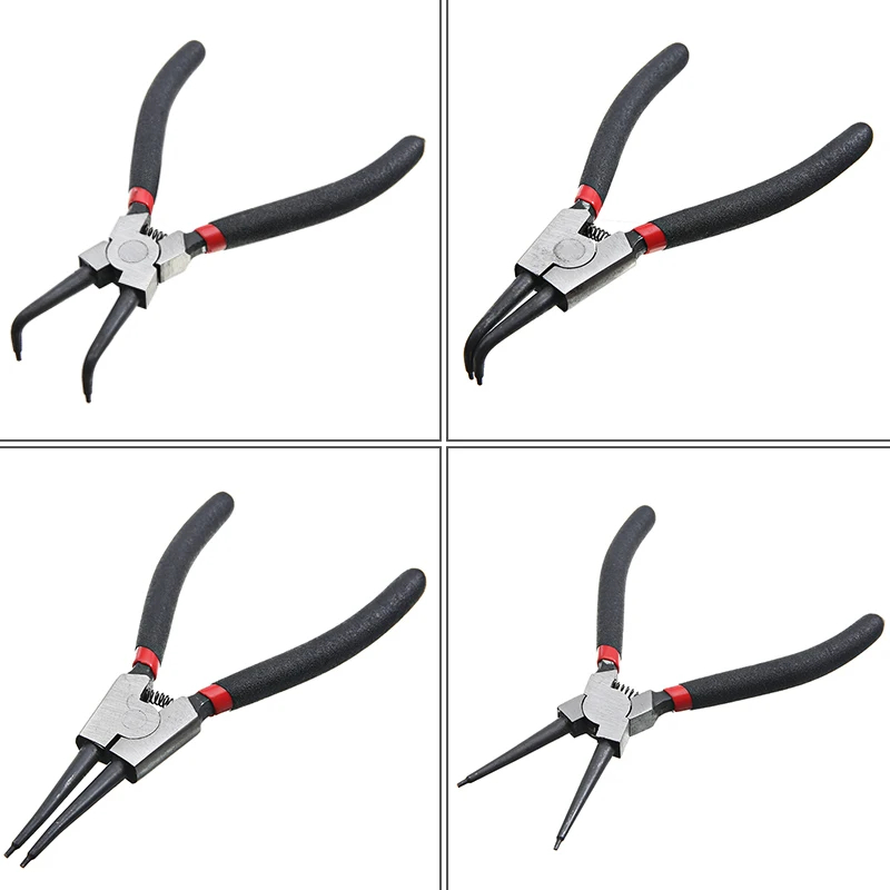 4 Stuks Borgringtang Set 7 ''Lange Neus Tang Staight Gebogen Tang Binnenste Buitenste Staight Gebogen Tang vasthouden Snap Ring Remover Tool