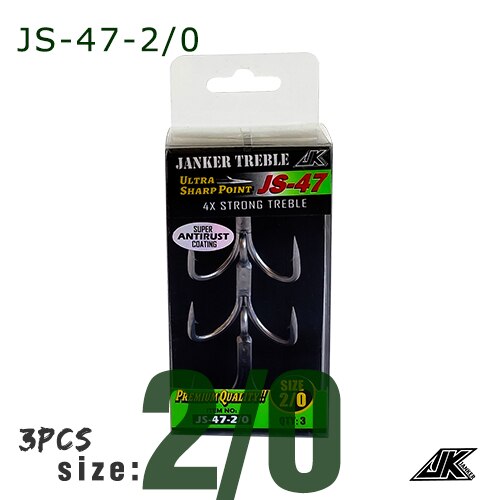 JK JS-47-anzuelos triples para pesca en bote, anzuelos de pesca superantioxidantes, Color gris, 4X, anzuelos de pesca triples fuertes, gancho para Tee #8 ~ 5/0: JS47-2 l 0