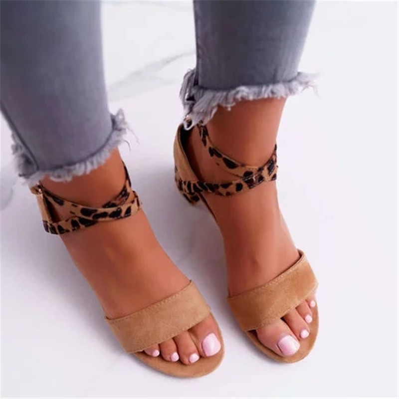 Women Mid Heels Sandals Casual Block Heel Women Pumps Summer Pointed Toe Buckle Female Office Ladies Shoes