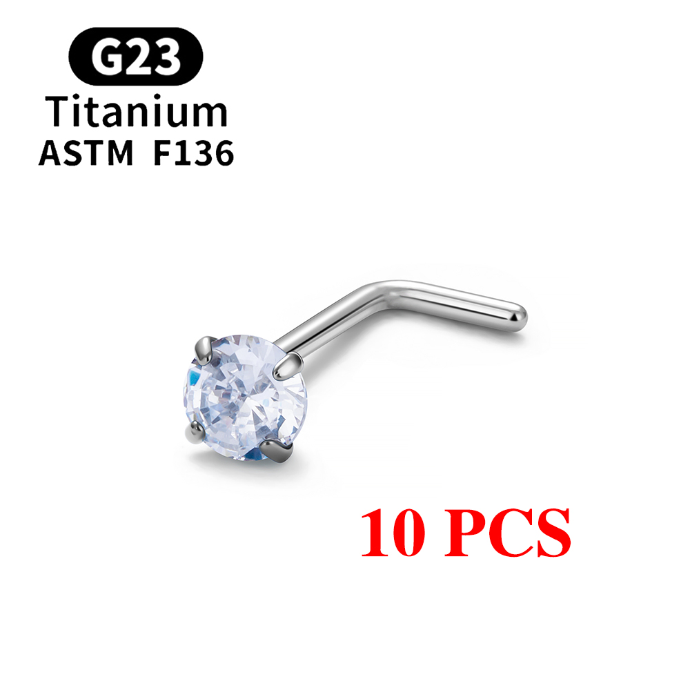 1/10 Uds ASTM F136 G23 Piercing de titanio para la nariz 20G tachuelas para la nariz en forma de L con circonita 2-3mm anillos para la nariz joyería para Piercing de la nariz