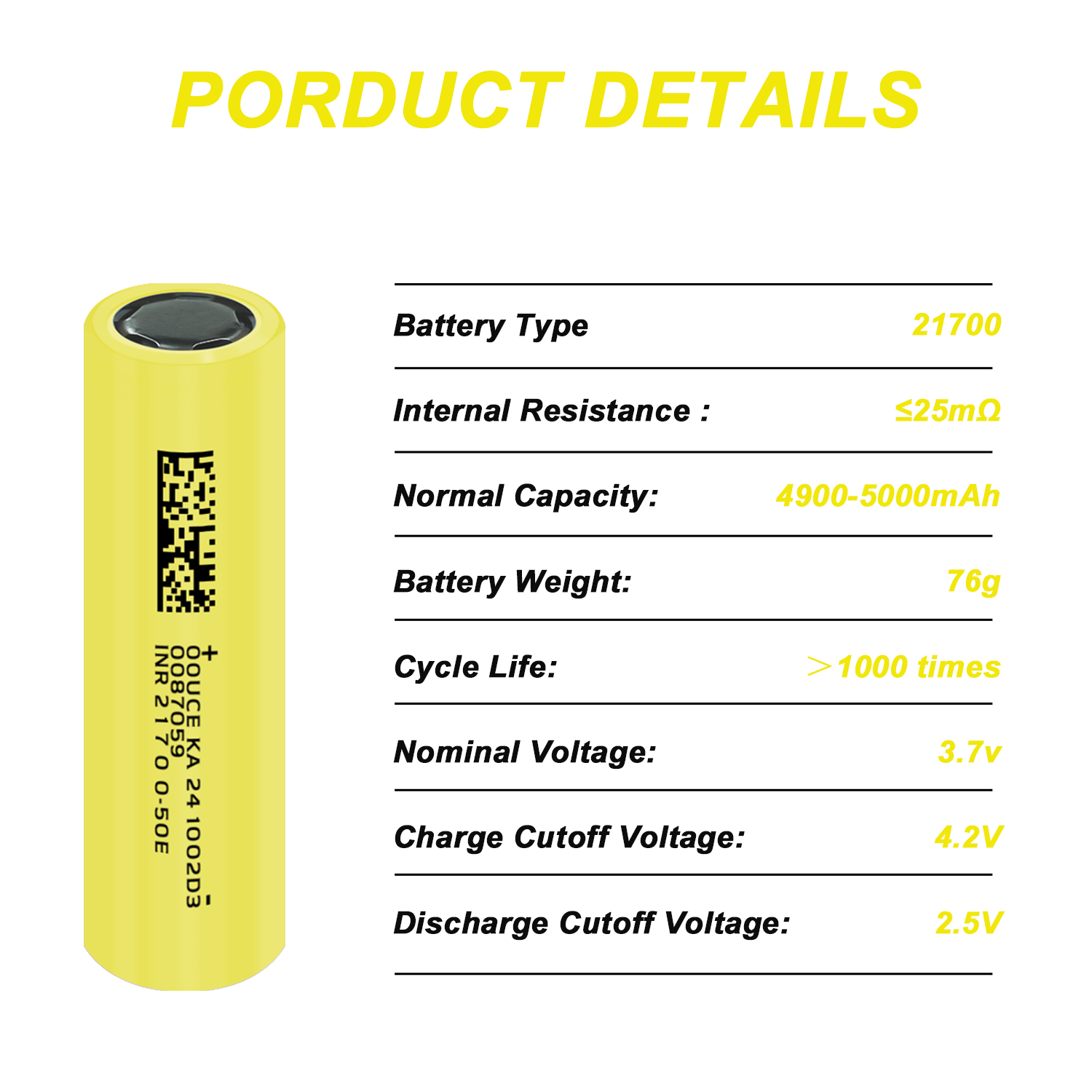 Brand 21700 Lithium Battery 5000Mah 3.7V 50A High Discharge Power Lithium Ion Rechargeable Battery, Suitable for Strong Light Flashlight, DIY Power Tools, Used Electric Car Battery, Provide High Energy Density