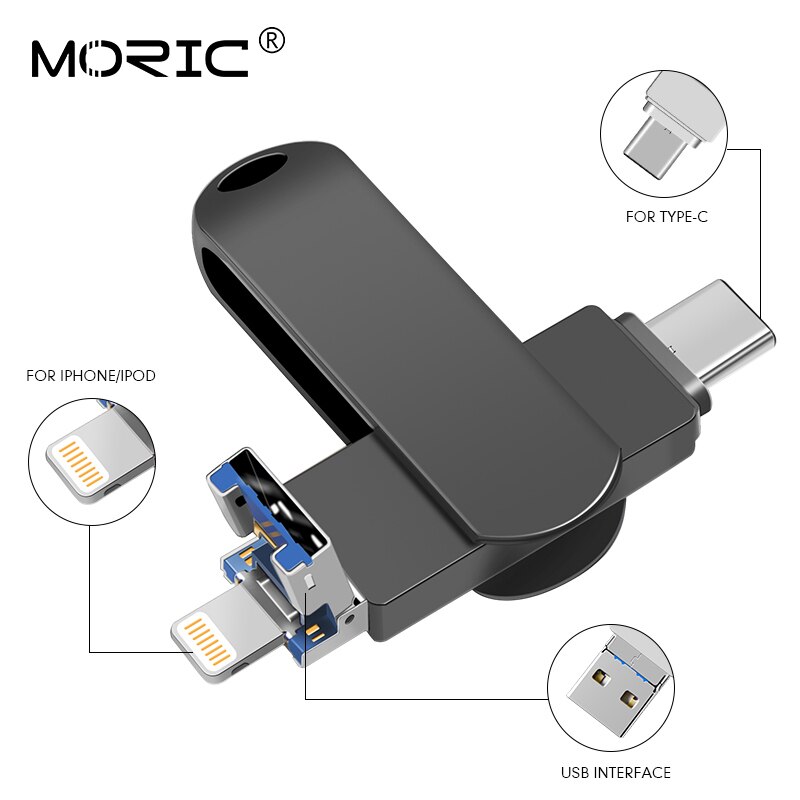 IOS 3 in 1 chiavetta USB in metallo 128gb tipo-c Pendrive 32gb 64gb USB 2.0 Flash Disk per iPhone X/8 Plus/8/7 Plus Memory Stick USB