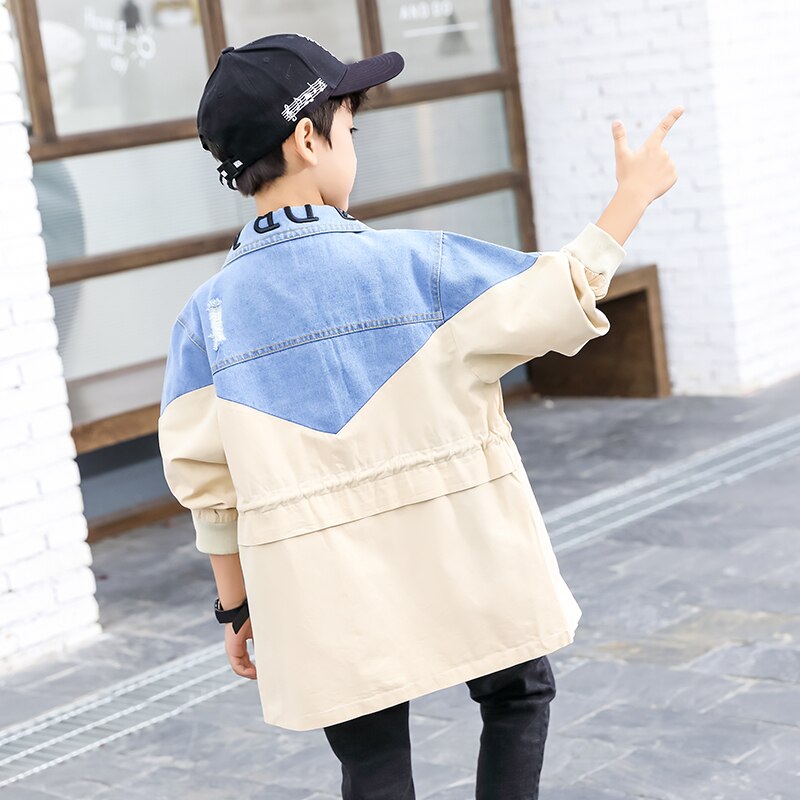Boys Denim Trench 3-13 years old Korean Spring and Autumn Children's Clothing Letter Turn-down Collar Kids Clothes
