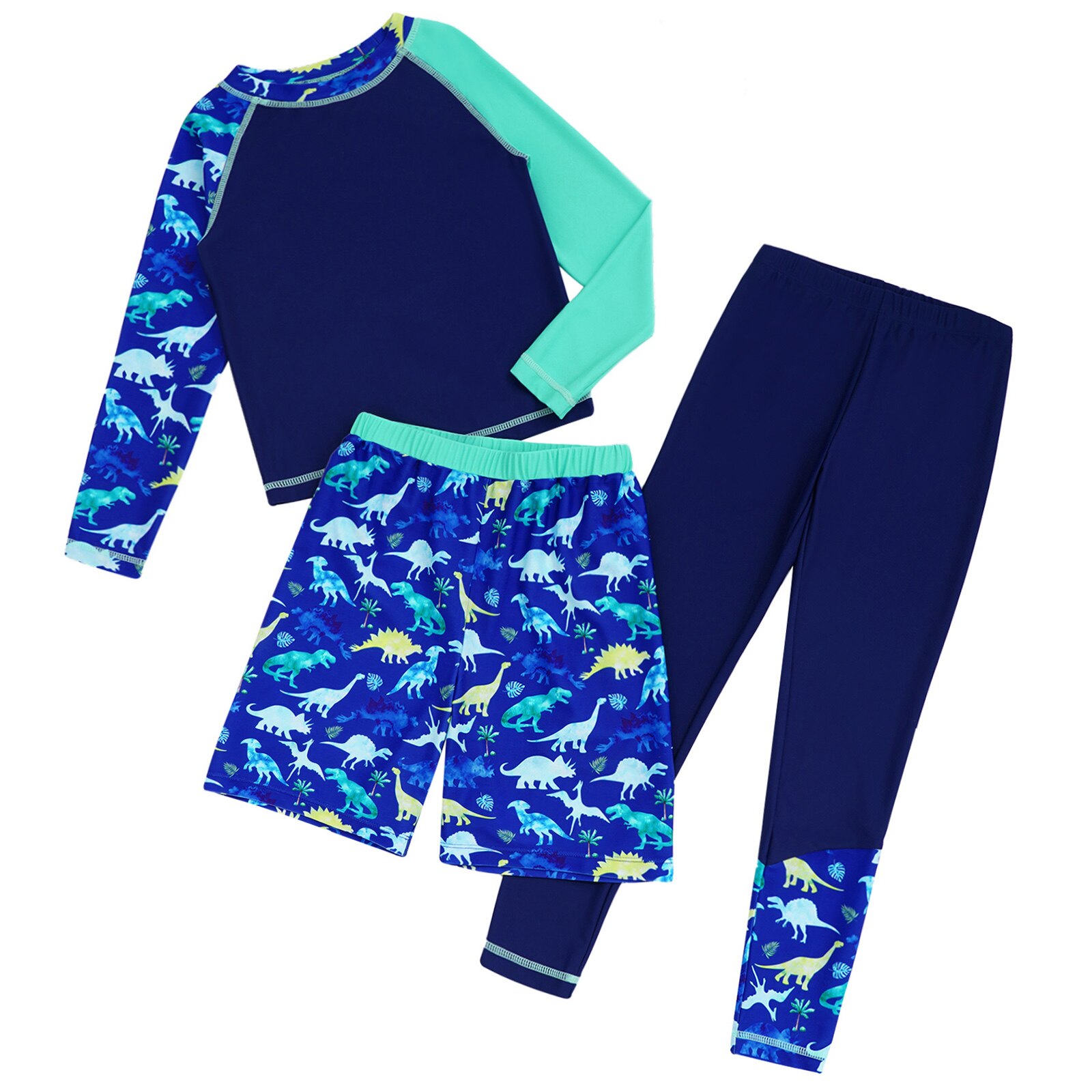 #6-16 Jaar Kinderen Jongens Rashguards Badpak Lange Mouwen Cartoon Dinosaurus Print Tops Broek En Shorts Badpakken strand Badmode: 16