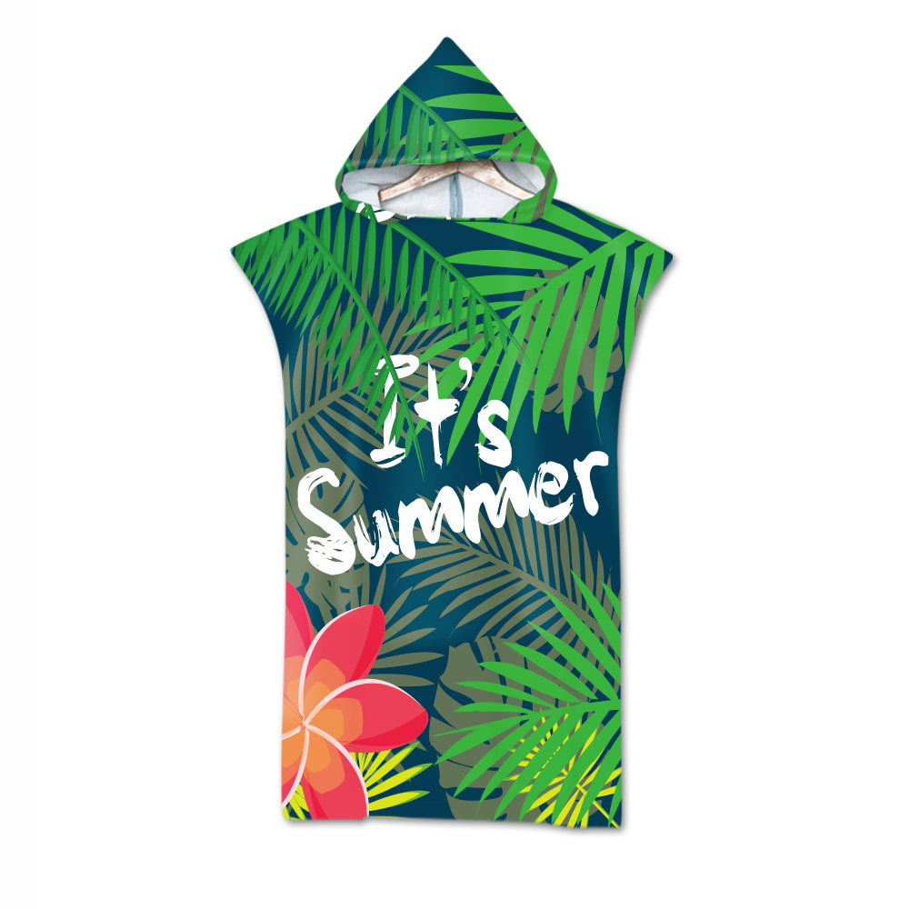 Blätter Druck Mikrofaser Strand Handtuch Kleid Mit Kapuze Kleid Poncho Schlecht Handtuch Bademantel Beachwear de plage Für Erwachsene Schwimmen Strand Surfen
