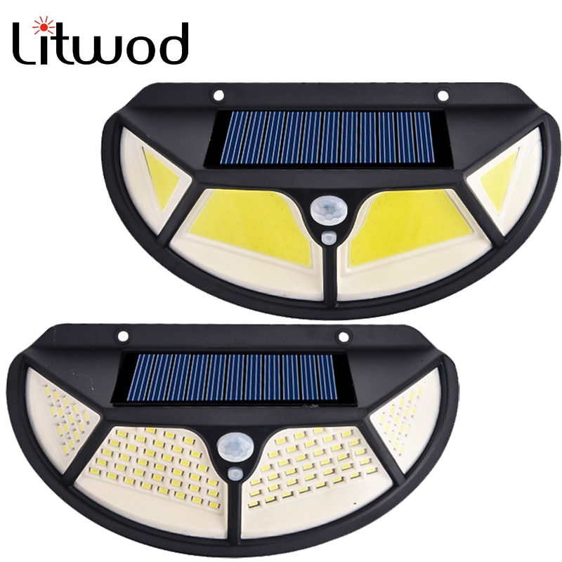 Solar PIR Sensor Street Light Outdoor Led Wall Lamp 3 Mode Motion SMD2835 102 Built in Battery Sunlight Powered Waterproof IP65