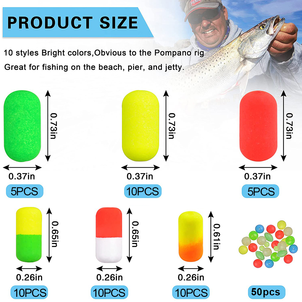 138Pcs Pompano Rigs Floats Beads Kit Foam Snell Fishing Floating Bobbers Surf Fishing Live Bait Walleye Rig Making Accessories