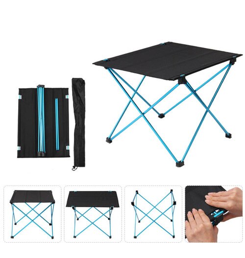 Utomhus camping bekvämt aluminium monter bord strandgrill utomhus camping fällbart bord lättviktsbord: Himmelsblå