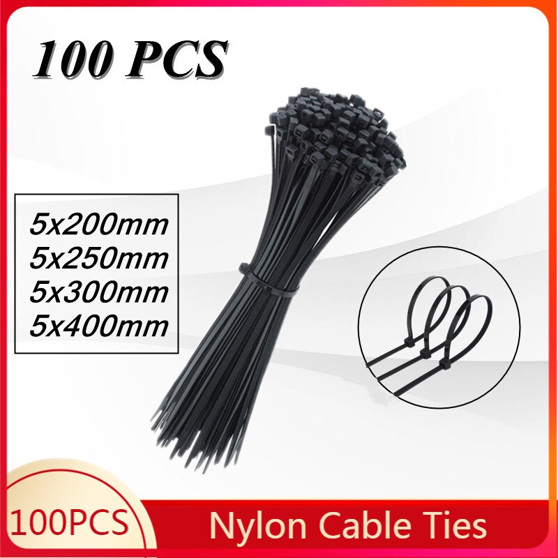 100PCS Nylon Cable Ties Self Locking Black Cable Tie Fixing Ring Cable Tie Zipper Cable-Ties Fasten Self-locking Zip