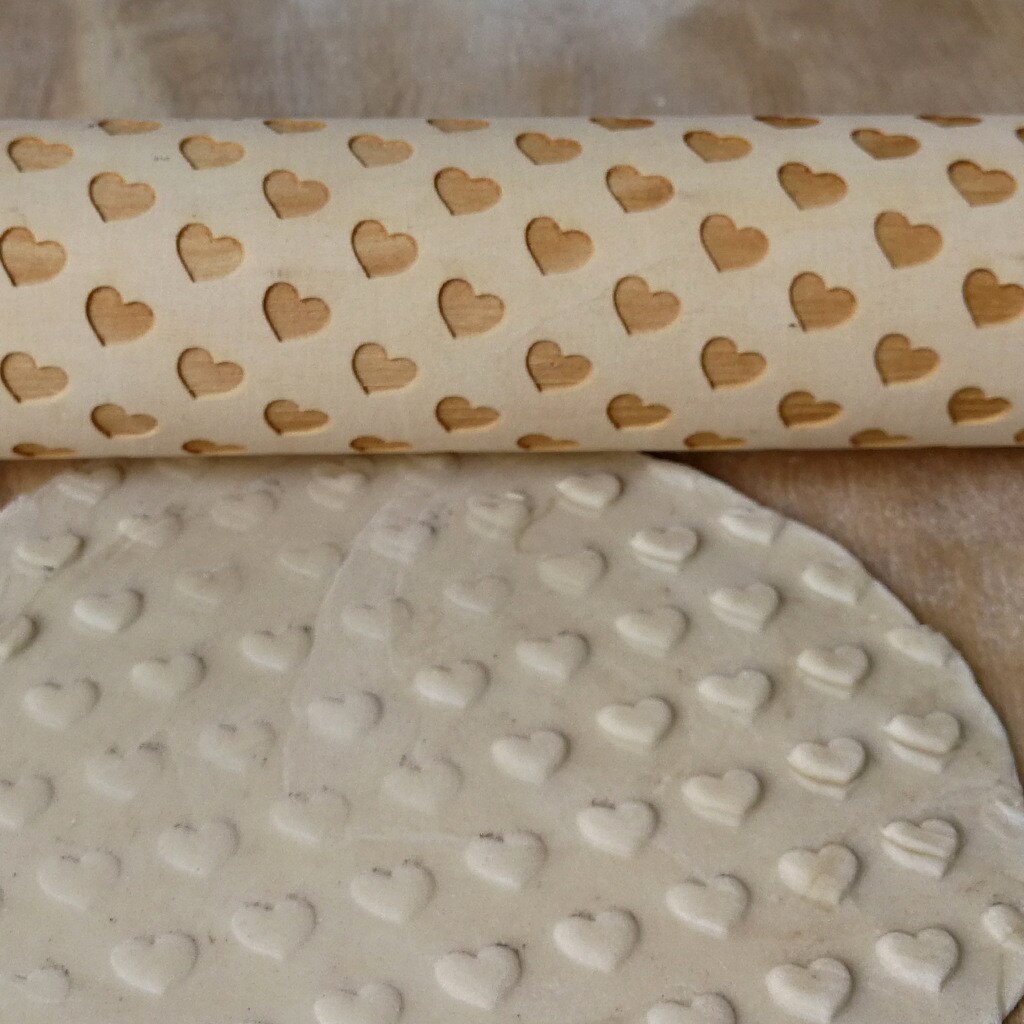 Holz Präge Rolle Werkzeug Kuchen Diy Herz aufbringen Valentinstag Backen Kekse Rouleau Konditorei Motiv Teig rollen Stift