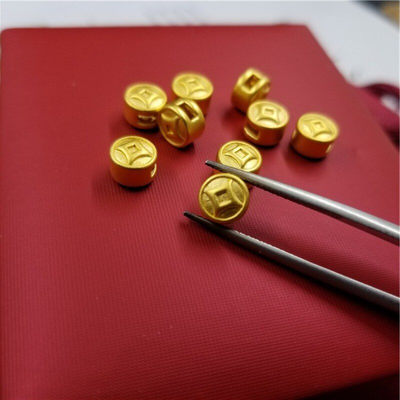 1PCS Real 24K Yellow Gold Pendant Women 3D Mini Luck Coin Bead 0.13-0.16g (Pendant only)