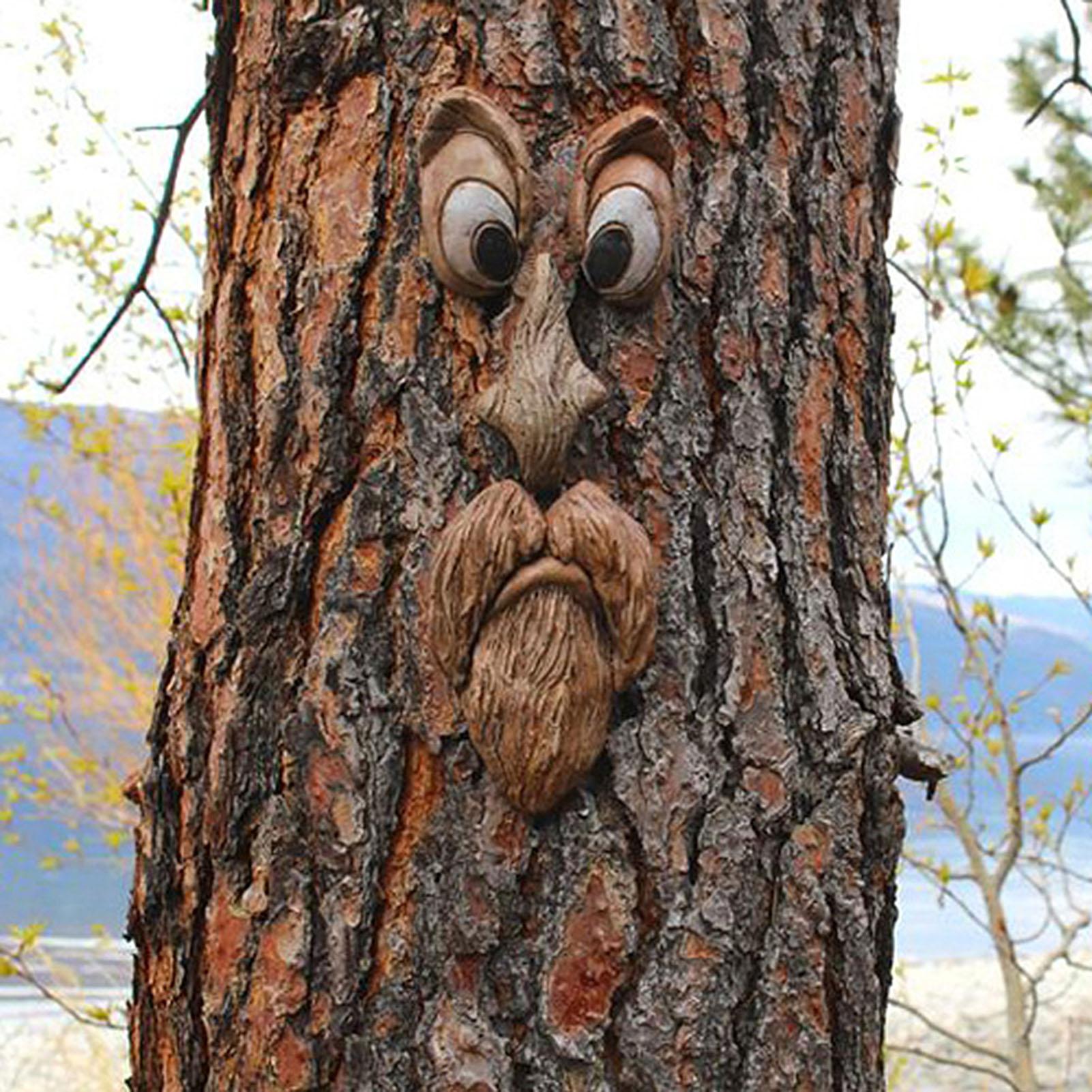 Arbre visage décoration vieil homme visage arbre jardin Peeker drôle fantaisiste extérieur décoration cour Art pour jardin beau travail