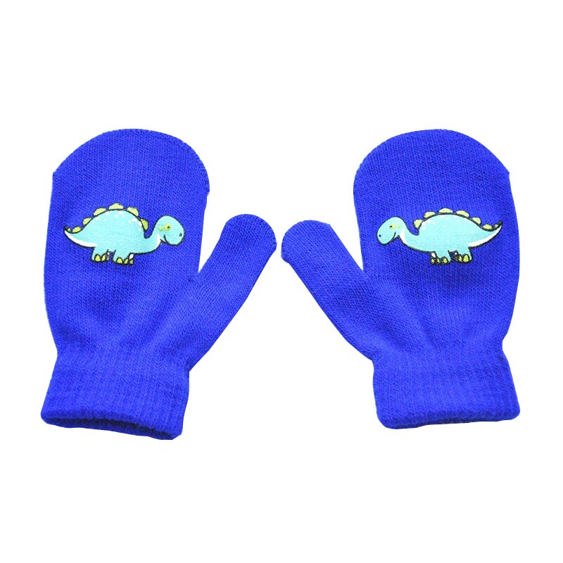 Balleenshiny crianças inverno ao ar livre esportes luvas quentes impresso pequeno padrão dinossauro luvas de malha para 1-5y crianças luvas: Dark Blue