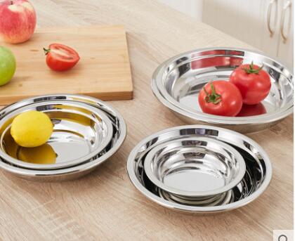 Thick stainless steel plate disc dish plate barbecue plate flat bottom plate shallow dish household dish