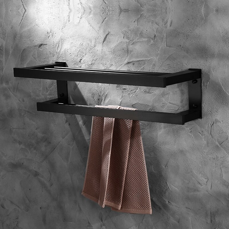 Nordic space aluminium veggmontert baderomstilbehør svart dusjhjørnehylle servantsett håndkleholder hardware baderom