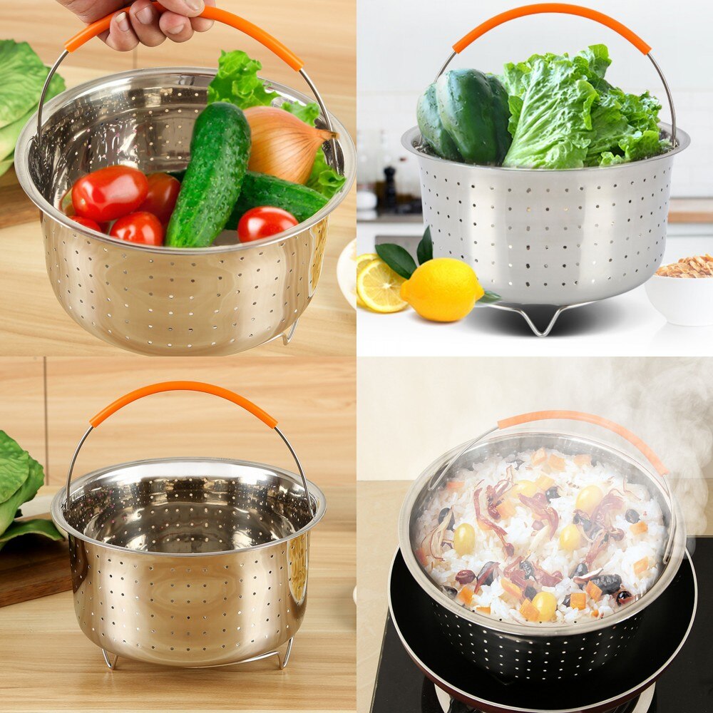Food Steamer With Silicone Handle Kitchen Tool Steam Household Stainless Steel Dish Fruit Vegatables Steaming Basket