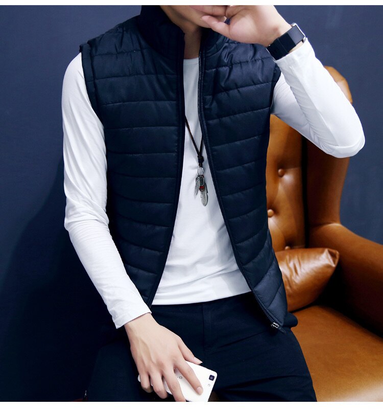 Nice automne hommes vers le bas gilet veste manteau couleur unie sans manches gilet mâle mince gilet coupe mince gilet à glissière manteaux M-3XL