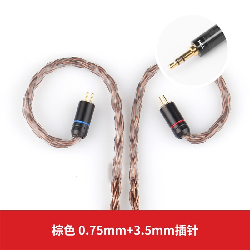 Trn  t2 upgrade 16 -aderige verzilverde kabel 3.5 2.5 0.75 0.78 mmcx-connectorkabel voor trn  v90 v80 x6 a10 zs10 as16- oortelefoon: Bruin 0.75mm 3.5mm