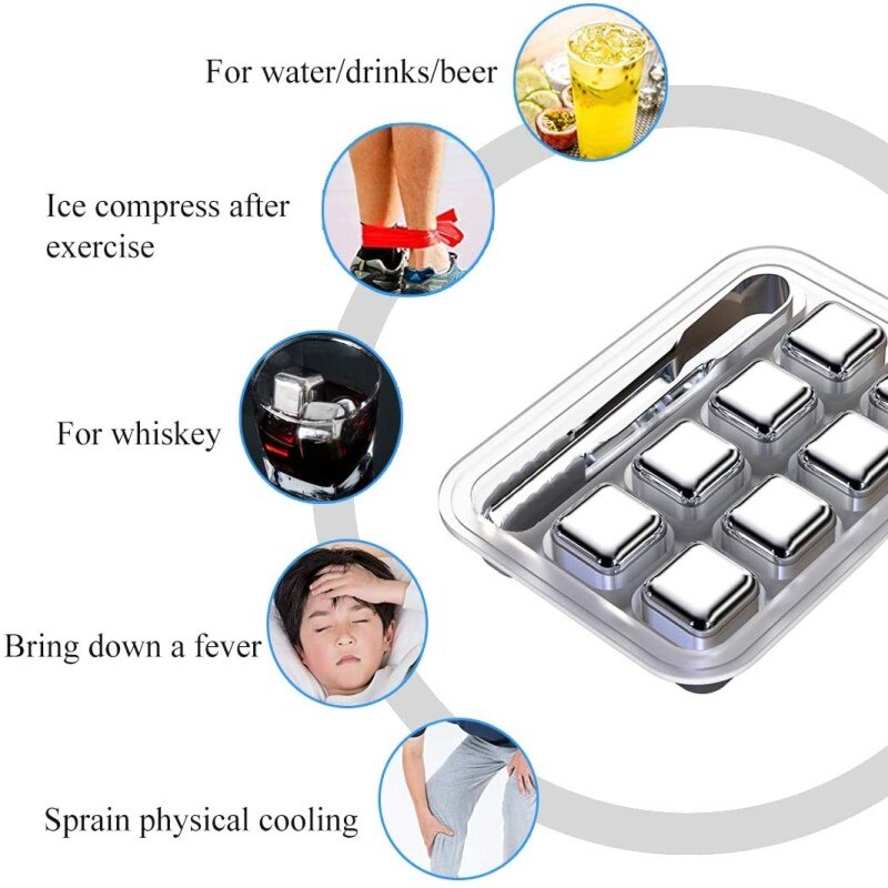 Stainless Steel Ice Cubes Reusable Whiskey Wine Freezing Cubes Chiller Drink Multifunction Eco-Friendly Party Bar Cooler Tools