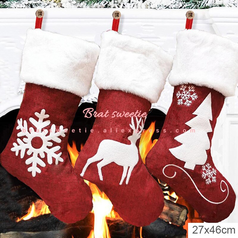 3 Stks/set Kerst Kousen Decoraties Kerstman Herten Sneeuwpop 3D Snoep Sokken Xmas Bag Kerst Decoraties Voor Huis: elk snow sock set