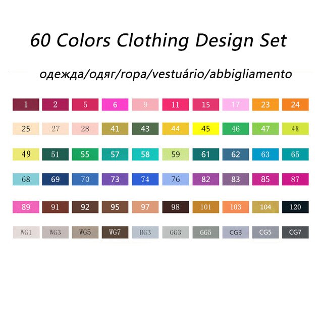 TOUCHNEW (T7) 30/40/60/80/168 colores juego de marcadores artísticos a base de Alcohol rotulador para bocetos pluma Fineliner para dibujar Manga suministros de oficina: 60 Clothing set