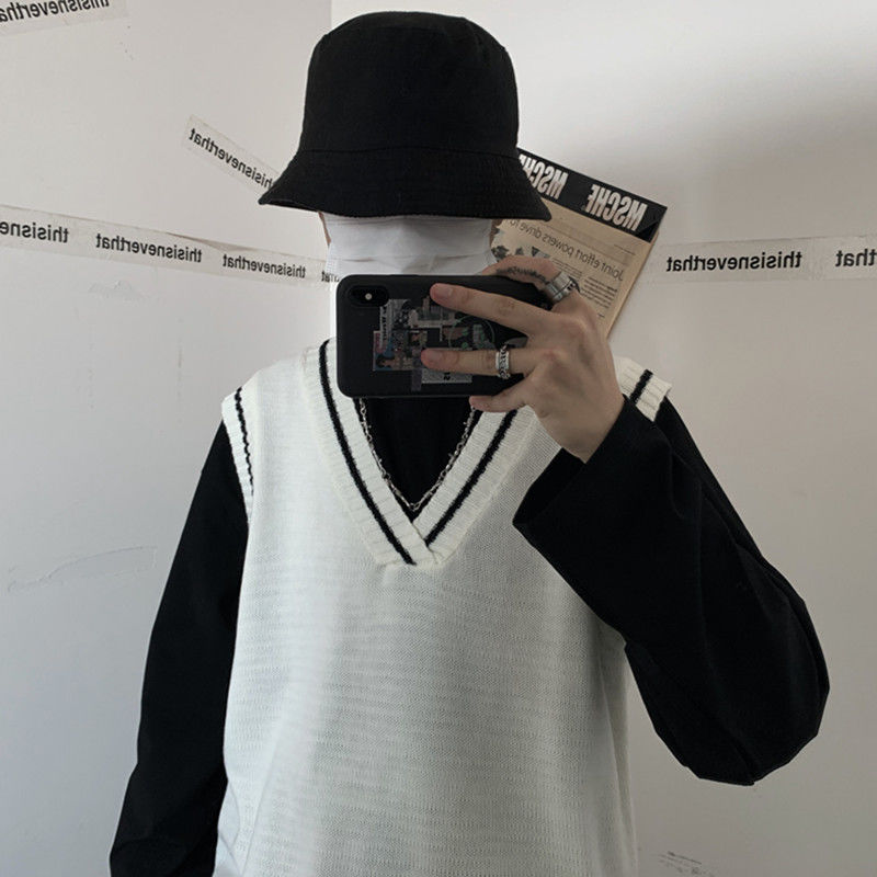 Suéter coreano de otoño para hombre, chaleco informal de punto con cuello en V, ropa de calle para hombre, chaleco holgado, suéteres de punto para hombre, M-XL