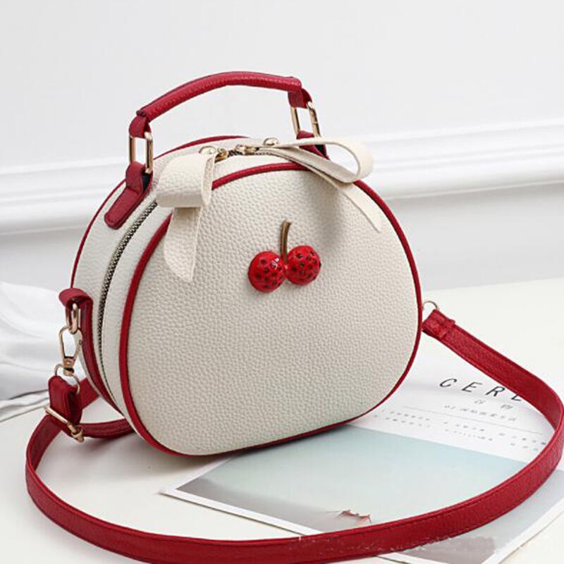 Mini Schoudertassen Dames Crossbody Tassen Zoete Leuke Kleine Handtassen Pu Leer Vrouwen Handtas Met Cherry Vrouwelijke Messenger: White Mix Red