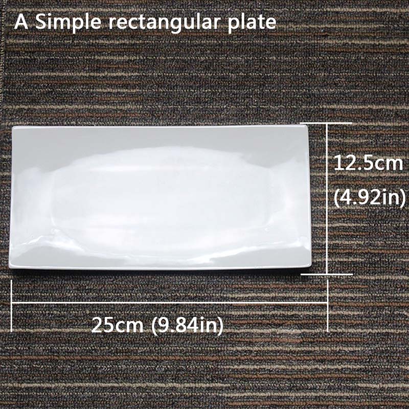 Simple Dinner Plate White Porcelain Rectangle Dish Western Food Family Tableware Platter Ceramic Plate Dining Room: A-simple plate