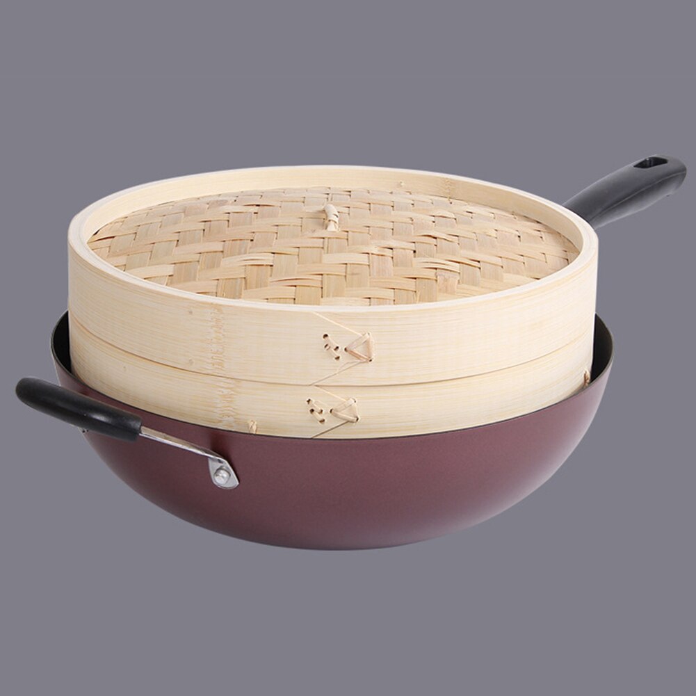 2 niveaux 10 pouces bambou vapeur pour poisson légumes Snack panier ensemble cuisine outils de cuisson boulette vapeur