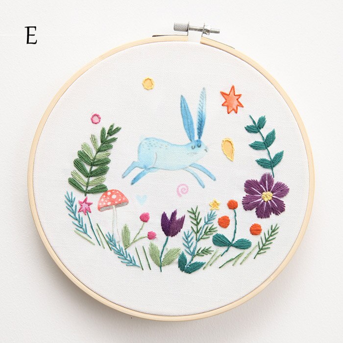 Diy Lint Borduren Voor Beginner Handwerkpakketten Kruissteek Cartoon Herten Kat Vos Konijn Panda Handgemaakte Wall Art Decor: E / with Photo frame