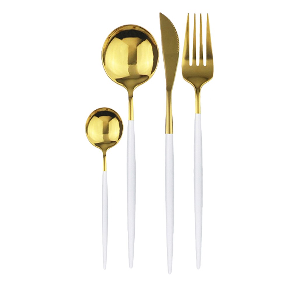 4 pièces/ensemble de couverts en or noir ensemble d'argenterie en acier inoxydable couteau fourchette cuillère ensemble de dîner Rose vaisselle couverts directe: 4Pcs White Gold
