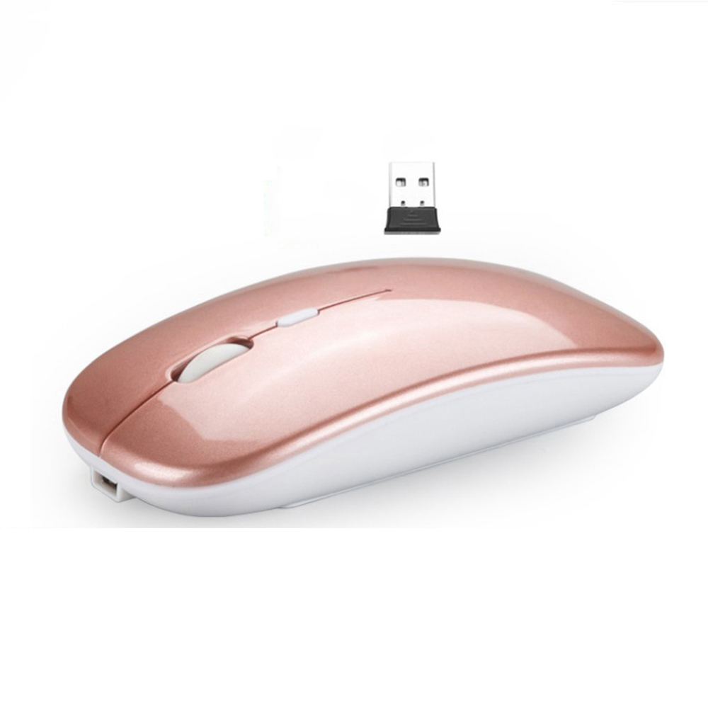 Silent Wireless Bluetooth Mouse+2.4GUSB/2.4G Rechargeable Mouse Ergonomic Mini Mouse USB Optical Mouse for PC Laptop: 2.4Ghz Rose gold