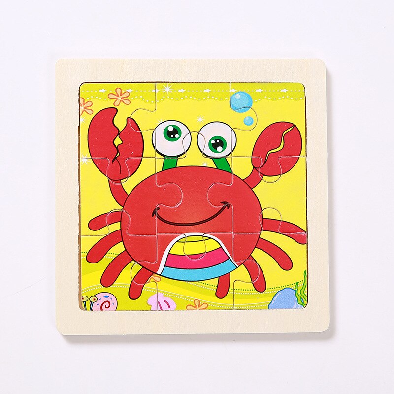 Mini Size 11*11CM Kids Toy Wood Puzzle Wooden 3D Puzzle Jigsaw for Children Baby Cartoon Animal/Traffic Puzzles Educational Toy: Crab