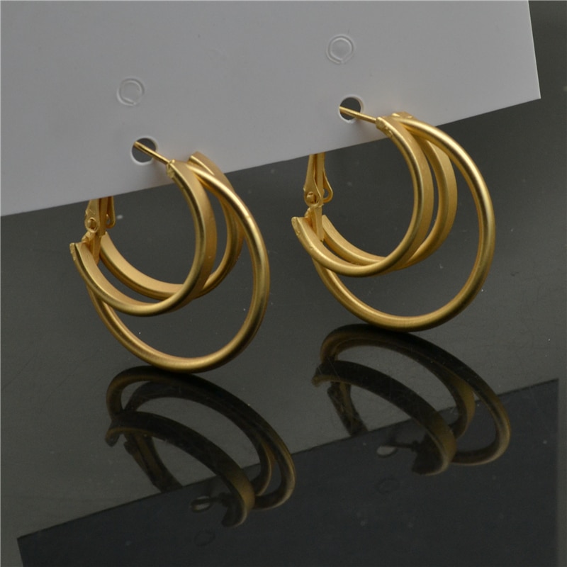 Clipped on the ears Non pierced Earrings for women Small circle Matt Round Jewelry Temperament Ladies Earrings