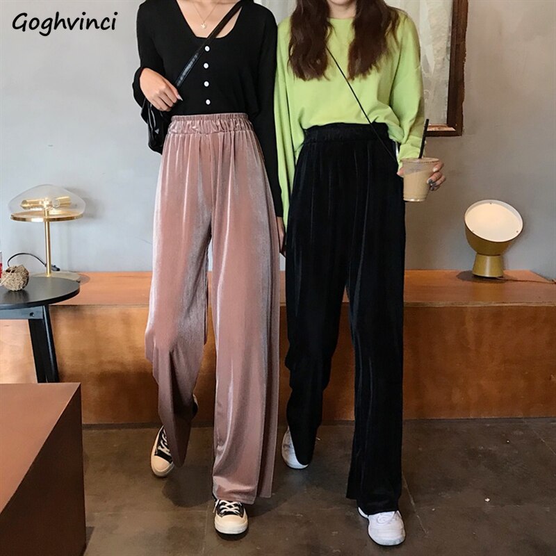 Byxor dam sommar guld sammet vida ben lösa 4xl casual drapera solid koreansk stil matchande trendiga byxor штаны dam