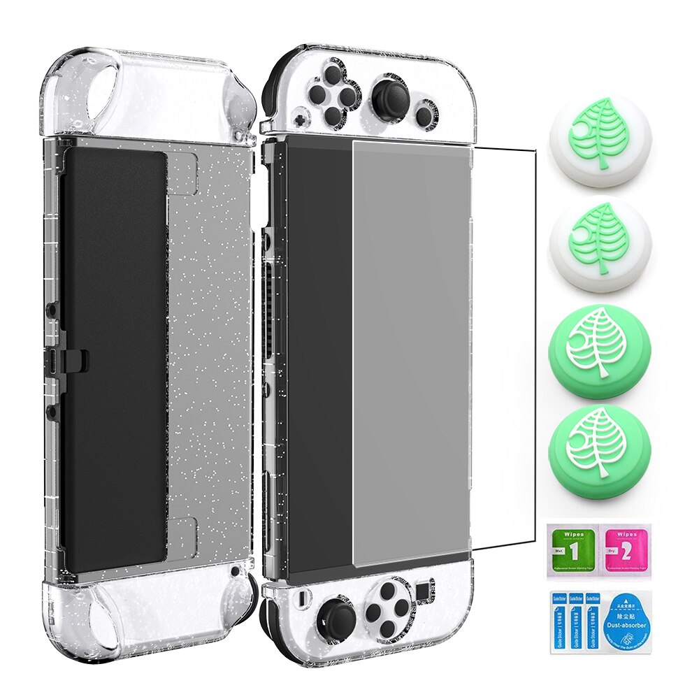 Hard Shell Micro-Frosted Cover Case Voor Schakelaar Oled &amp; Joycon Controller Game Accessoires 4 Thumb Grip Cap En screen Protector: Zilver