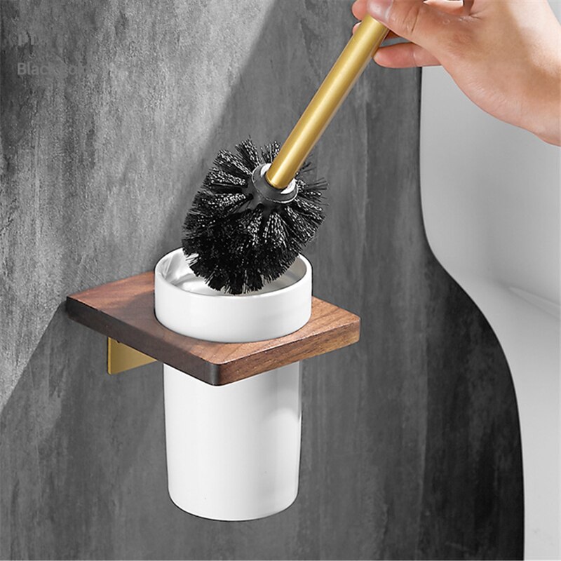 Juego de accesorios de baño, toallero negro de madera de nogal, soporte de papel higiénico, barra de toalla, gancho para Bata