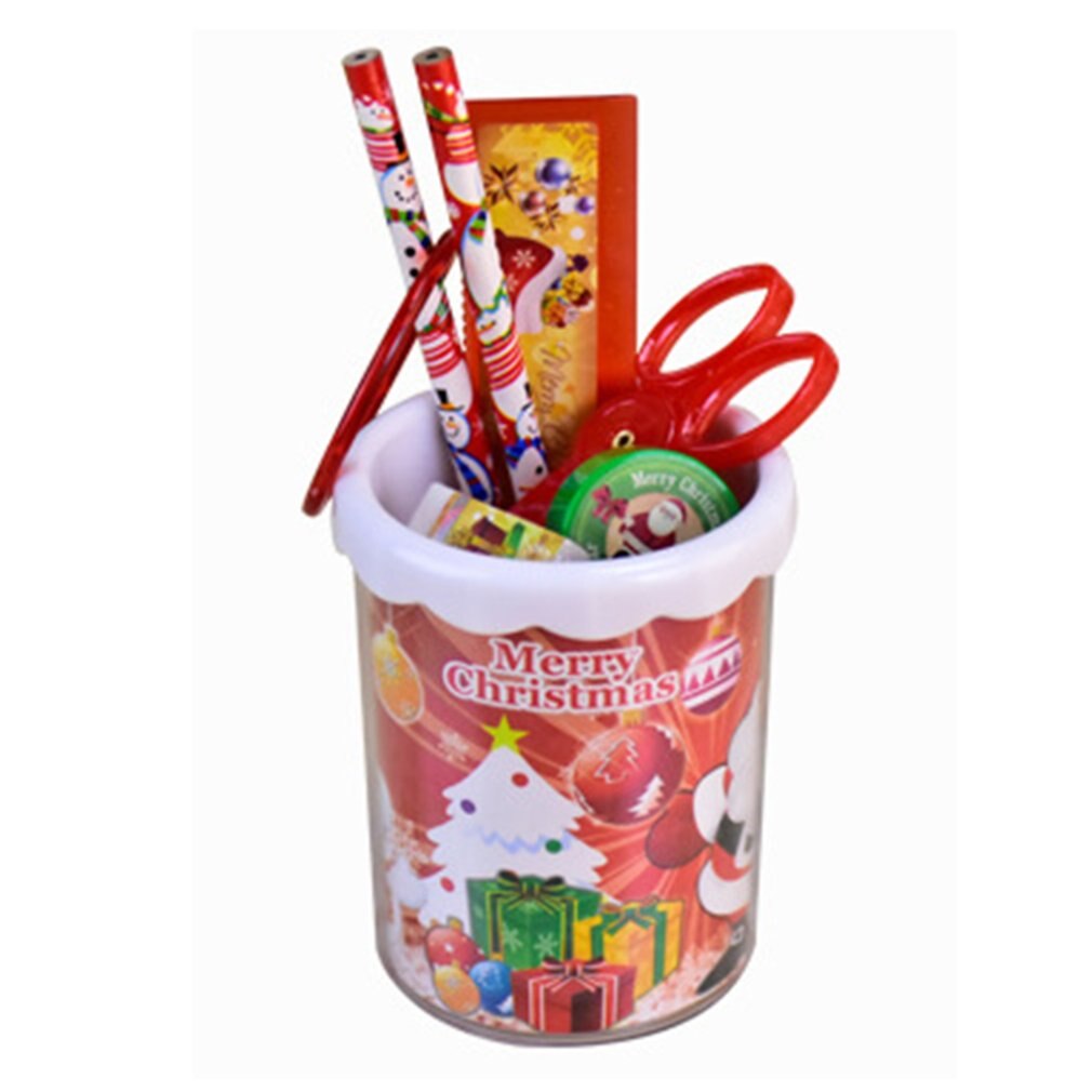 Christmas Stationery Set Pencil Case Suit For Primary School Students Christmas Cartoon Stationery: Round