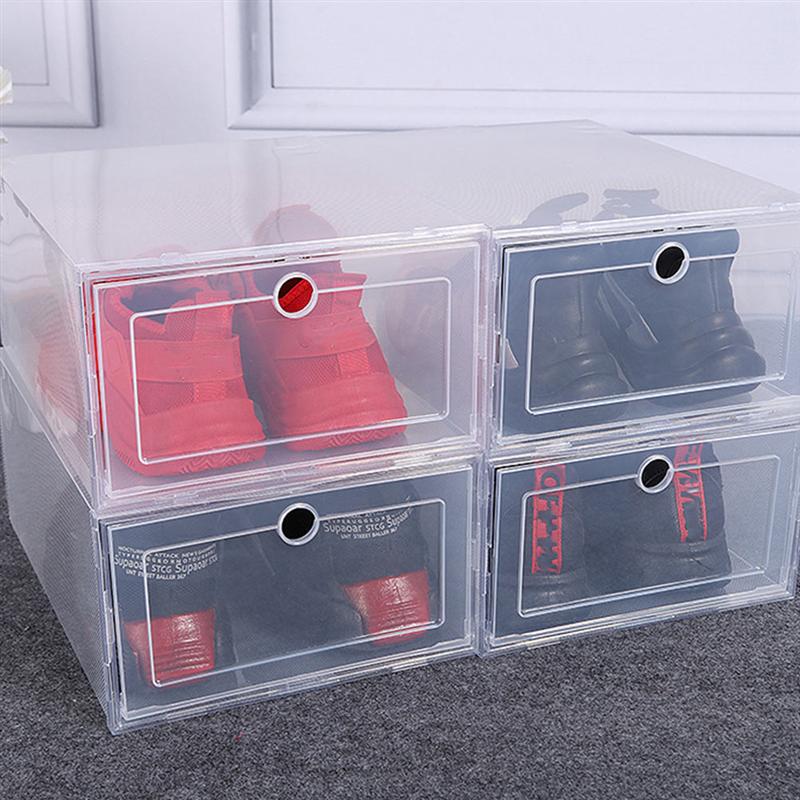 6Pcs Plastic Creatieve Schoenen Case Clamshell Schoenen Container Flip Type Schoenendoos Transparante Pp Plastic Schoenendoos (Transparant)