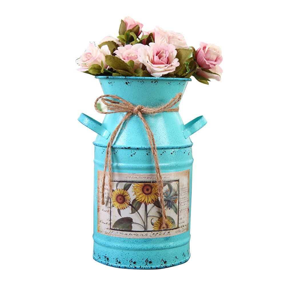 Haveplanter jernspand boligindretning potter arrangement håndværk landlig stil lurvet bryllup blomstervase vintage bord: Blå