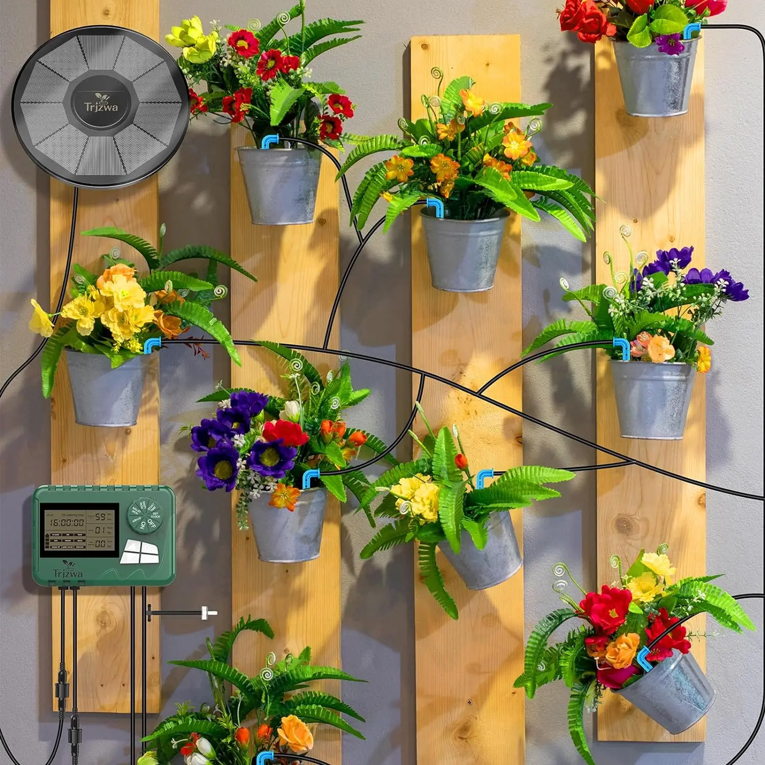 Solar vanningssystem, nyeste dryppvanningssystemsett for hageplanter med skjerm, reiseautomatisk diy-vanningstimer