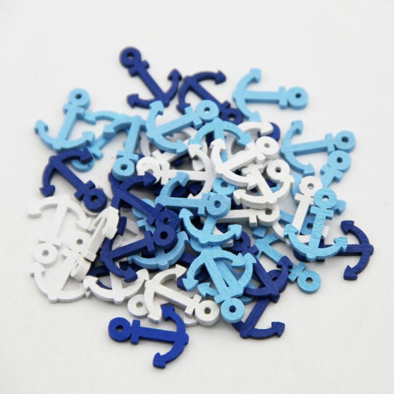 50Pcs Ocean Series Wooden Buttons Mixed Fish Boat Anchor Buttons Scrapbooking DIY Crafts Sewing Handmade Fabric Accessories